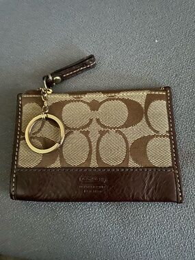 Coach Signature Canvas & Leather Pouch in Brown and Tan